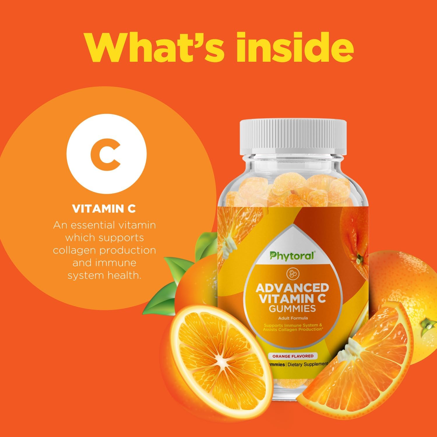 High Potency Phytoral Natural Vitamin C Gummies for Adults - Immune Support & Brain Vitamins Booster