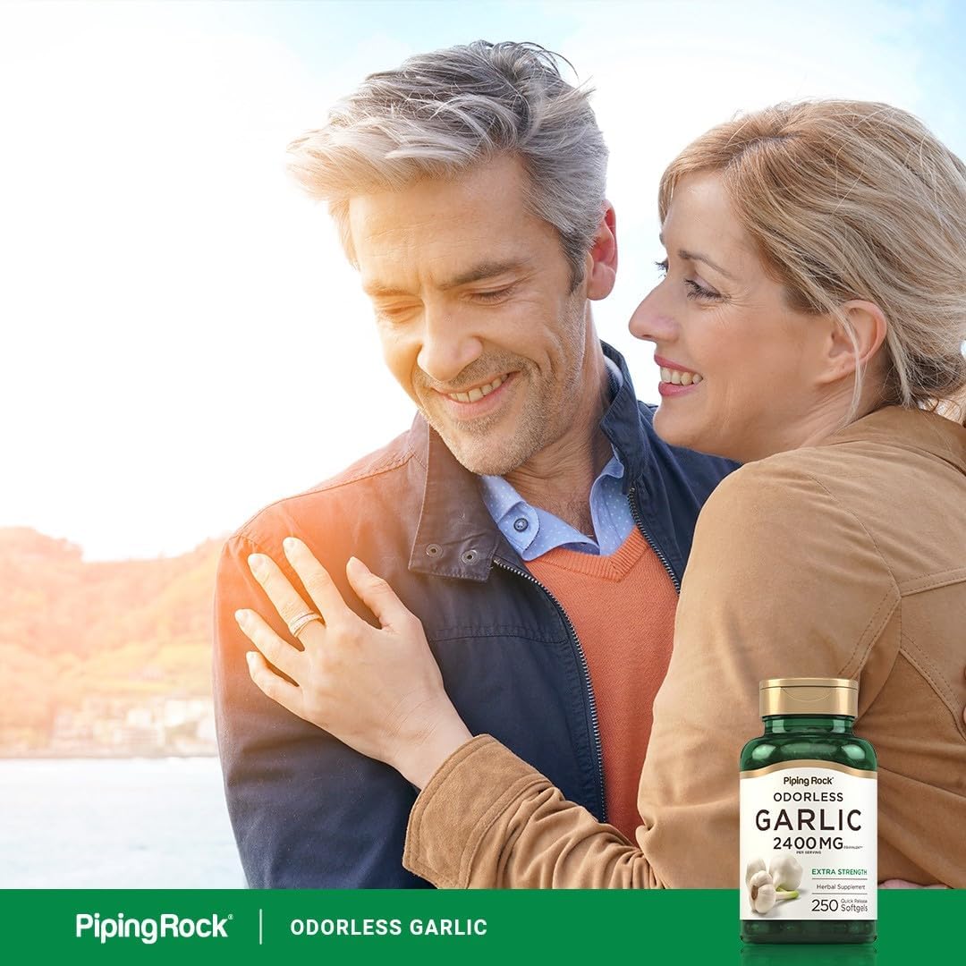 High Potency Piping Rock Odorless Garlic Softgels - 2400mg, 250 Pills - Herbal Supplement, Non-GMO, Gluten Free Extract