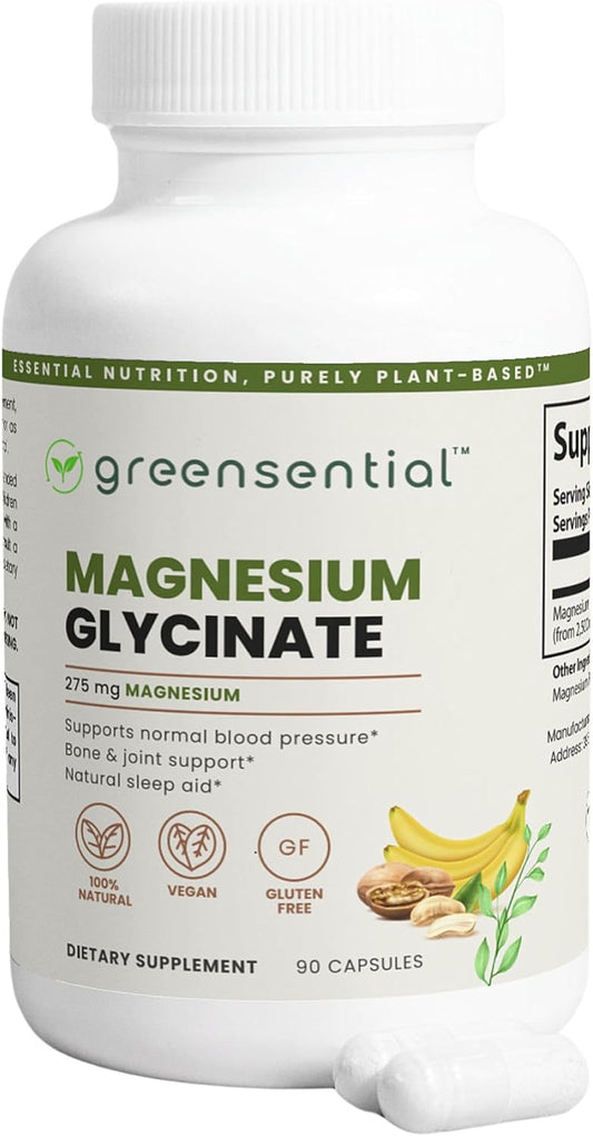 High-Potency Plant-Based Magnesium Glycinate Supplement | 2,500mg | 275mg Elemental Magnesium | Chelated for Better Absorption | Non-GMO, Gluten-Free | 90 Capsules