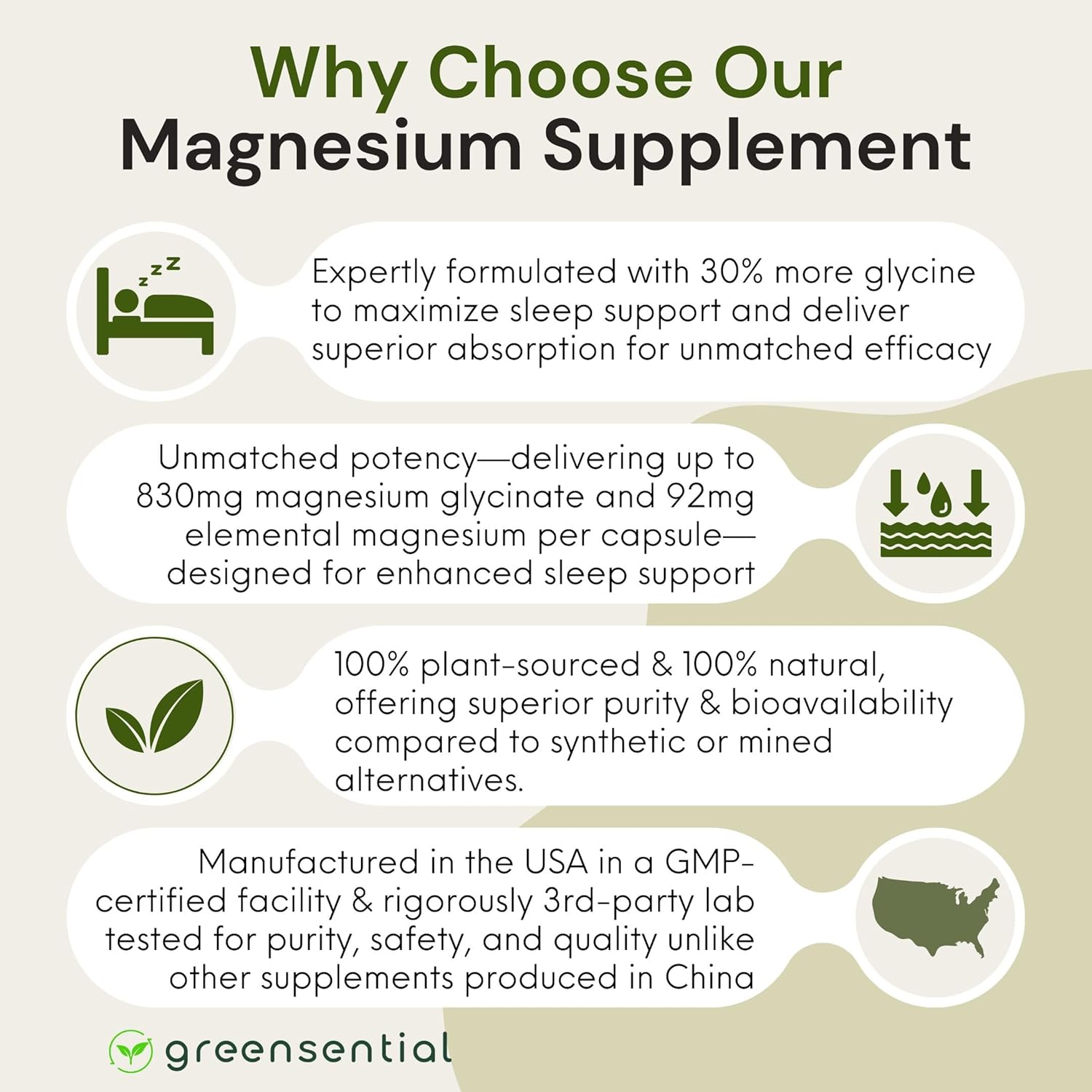 High-Potency Plant-Based Magnesium Glycinate Supplement | 2,500mg | 275mg Elemental Magnesium | Chelated for Better Absorption | Non-GMO, Gluten-Free | 90 Capsules