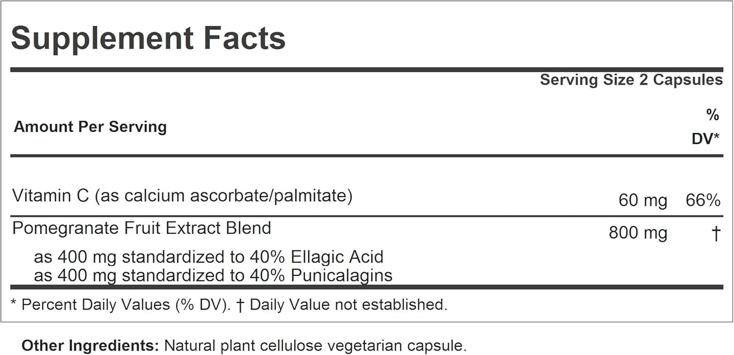 High-Potency Pomegranate 40-40 Complex Capsules - Natural Defense Against Free Radical Damage, No Sugar or Additives, 60 Count