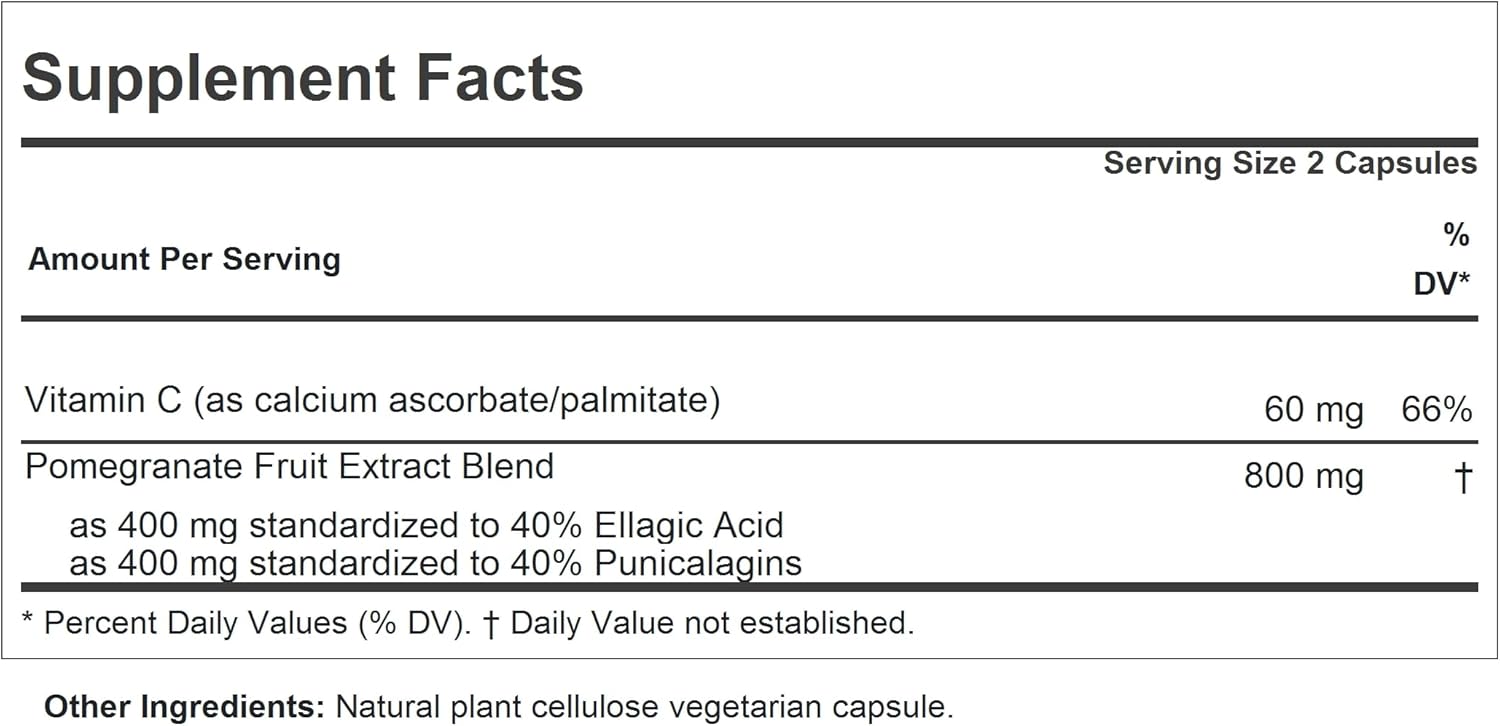 High-Potency Pomegranate 40-40 Complex Capsules - Natural Defense Against Free Radical Damage, No Sugar or Additives, 60 Count