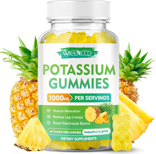 High Potency Potassium Citrate Gummies for Adults, 1000mg, Sugar-Free Pineapple Flavor, 60 Count, Supports Leg Cramps & Muscle Health