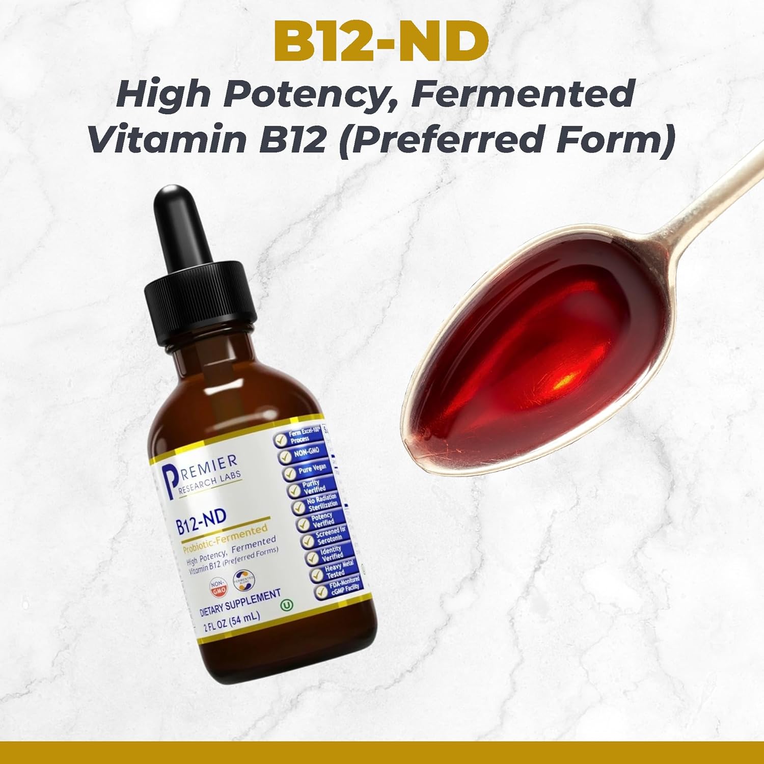 High-Potency Premier Research Labs B12-ND for Energy, Memory & Brain Focus - Vegetarian & Vegan Friendly - 2 fl oz