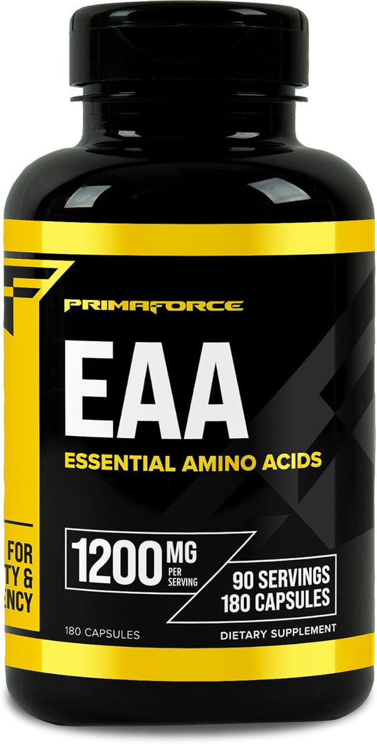 High Potency PrimaForce EAA Capsules - 1200mg, 180 Capsules, 90 Servings - Non-GMO, Gluten-Free, Vegetarian - Essential Amino Acids