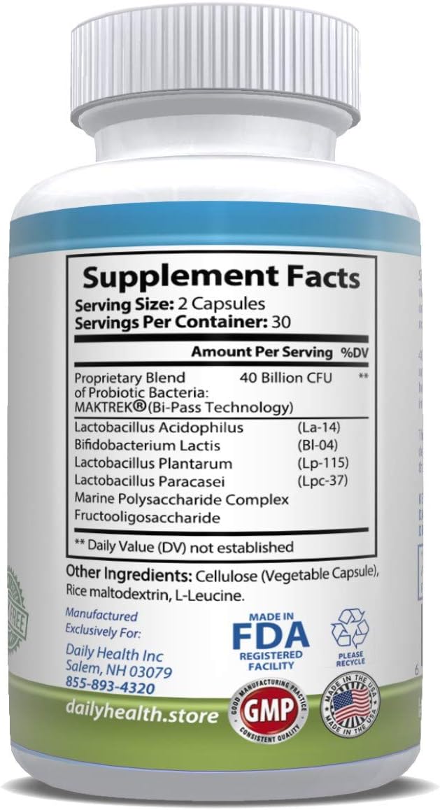 High Potency Probiotic Supplement with 40 Billion CFU, MakTrek Bi-Pass Technology, 180 Veggie Capsules for Digestion & Immune Health
