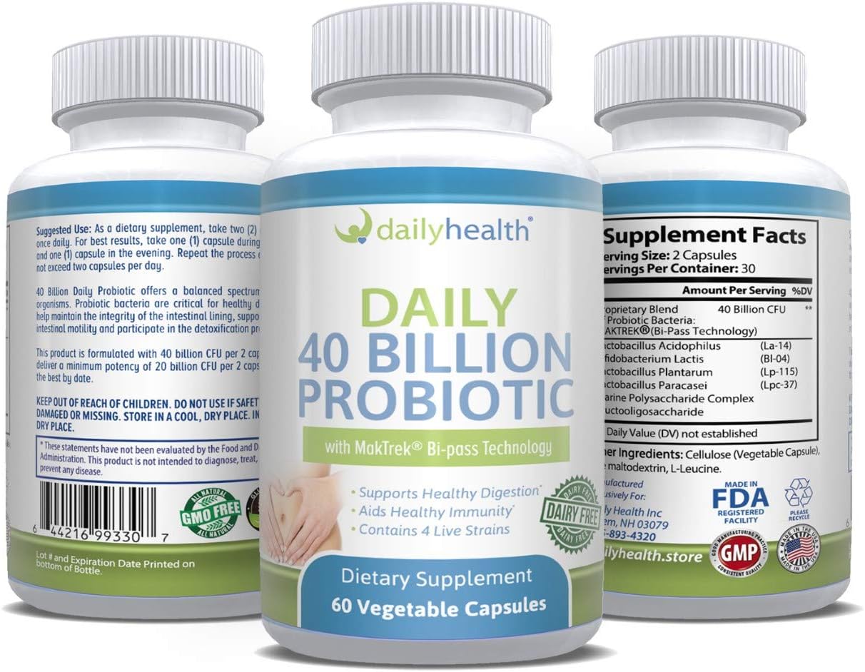 High Potency Probiotic Supplement with 40 Billion CFU, MakTrek Bi-Pass Technology, 180 Veggie Capsules for Digestion & Immune Health