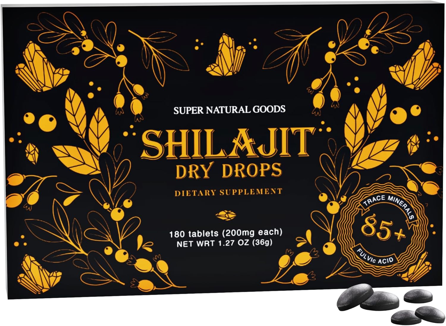 High Potency Pure Shilajit Resin Dry Drops with Fulvic Acid - 100% Natural & Grade A | Boost Energy Metabolism & Immune Support | 180 Tablets for Men & Women