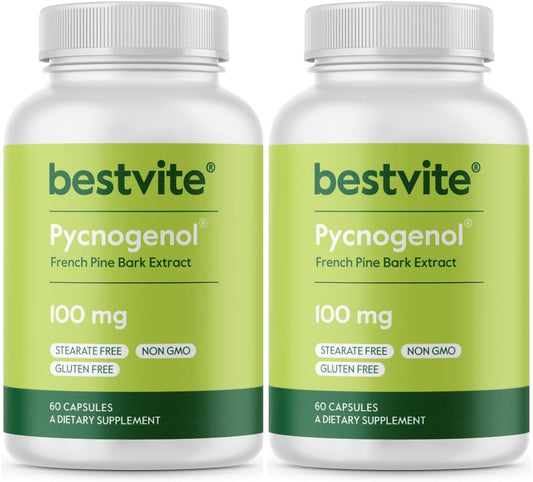 High Potency Pycnogenol 100mg - 240 Capsules - French Maritime Pine Bark Extract - No Stearates - Gluten Free - Non GMO by BESTVITE