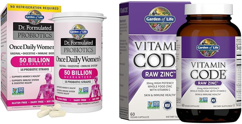 High Potency Raw Zinc and Vitamin C Multimineral Supplement for Skin Health & Immune Support - Garden of Life 30mg Zinc Supplements with Probiotics, Trace Minerals, 60 Vegan Capsules