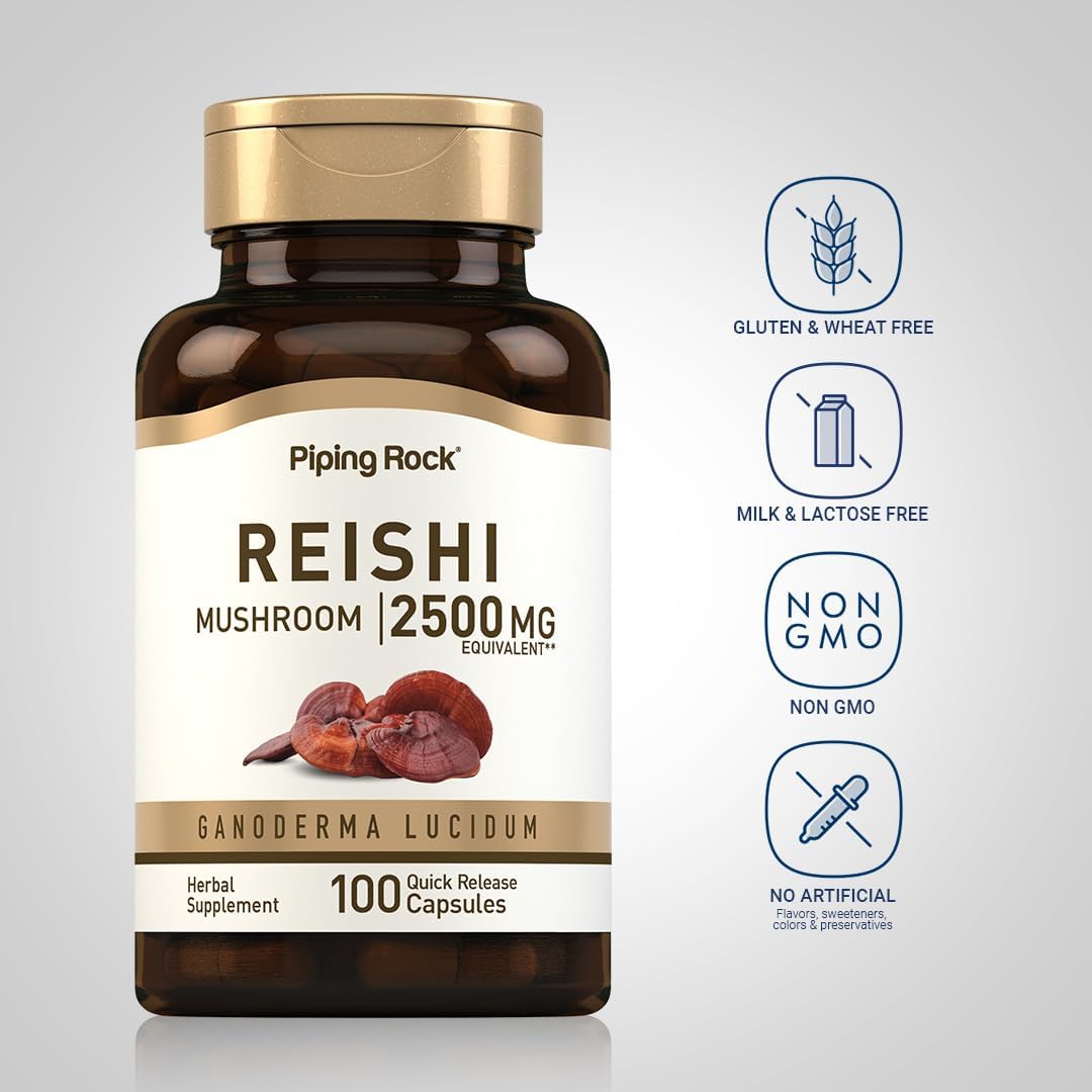 High Potency Reishi Mushroom Supplement | 2500mg | 100 Capsules | Herbal Extract with Ganoderma Lucidum | Non GMO, Gluten Free