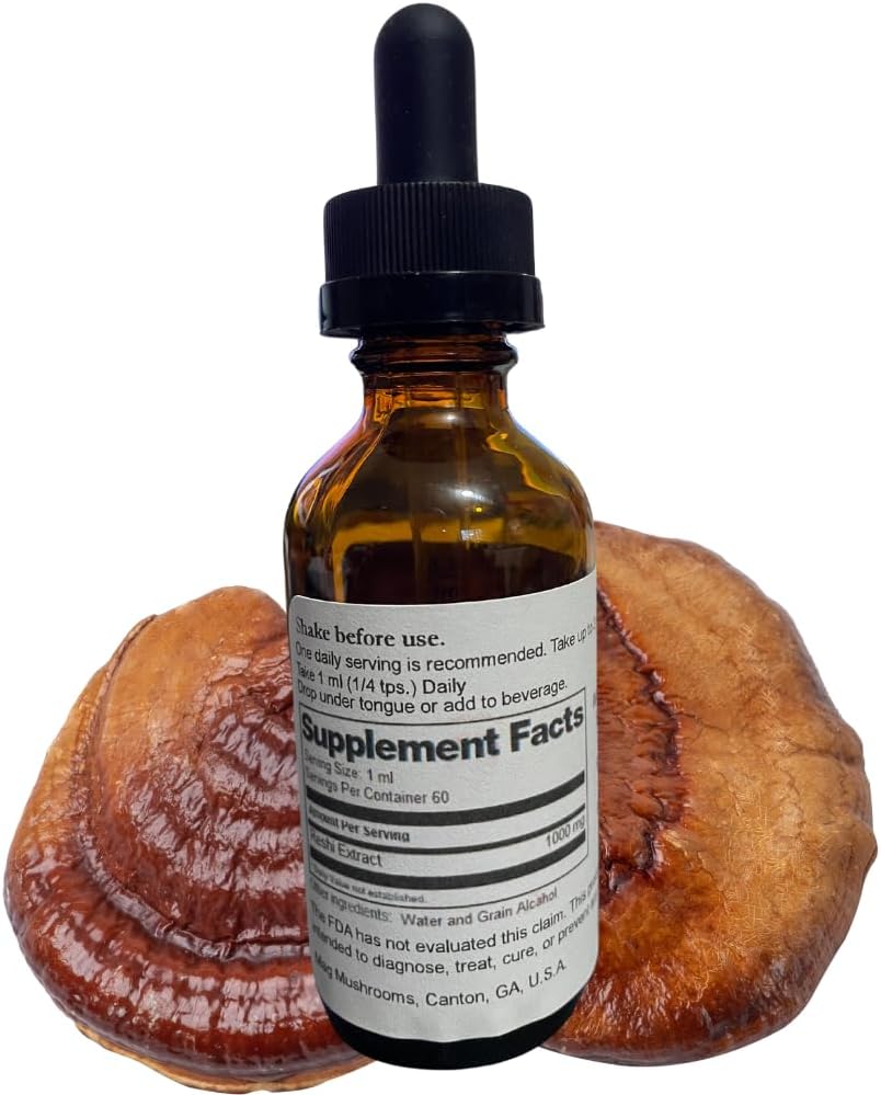 High Potency Reishi Mushroom Tincture, 2 Fl oz, 60 Daily Doses, Double Extracted Formula