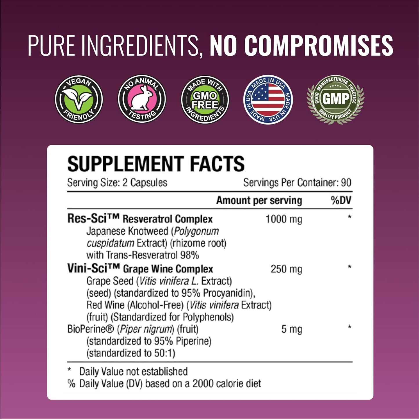 High Potency Resveratrol Supplement with Bioperine - 1000mg Trans Resveratrol, 250mg Polyphenol, 98% Purity - 380 Vegan Capsules - 2 Bottles by Approved Science