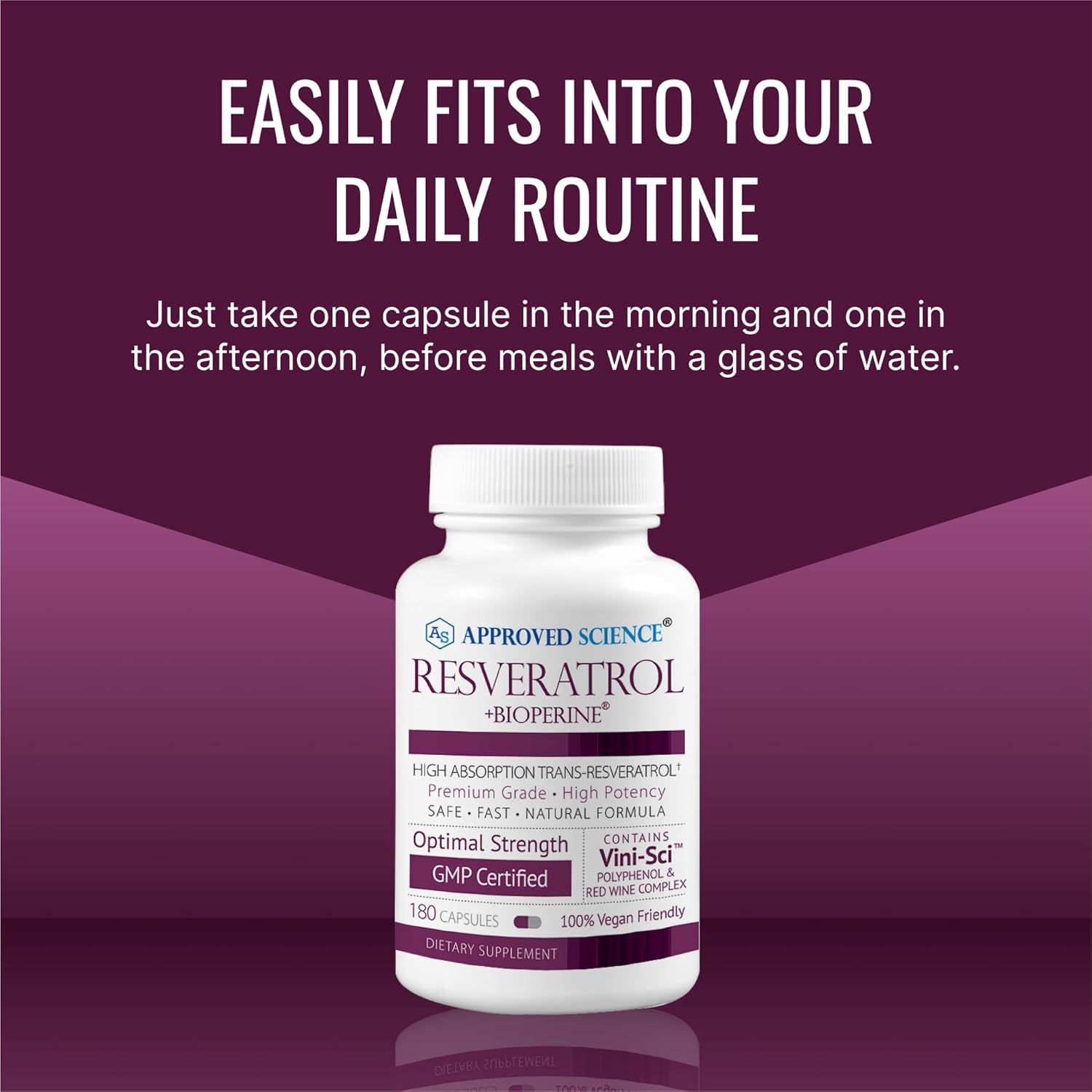 High Potency Resveratrol Supplement with Bioperine® - 1000mg Trans Resveratrol - 98% Purity - 180 Vegan Capsules
