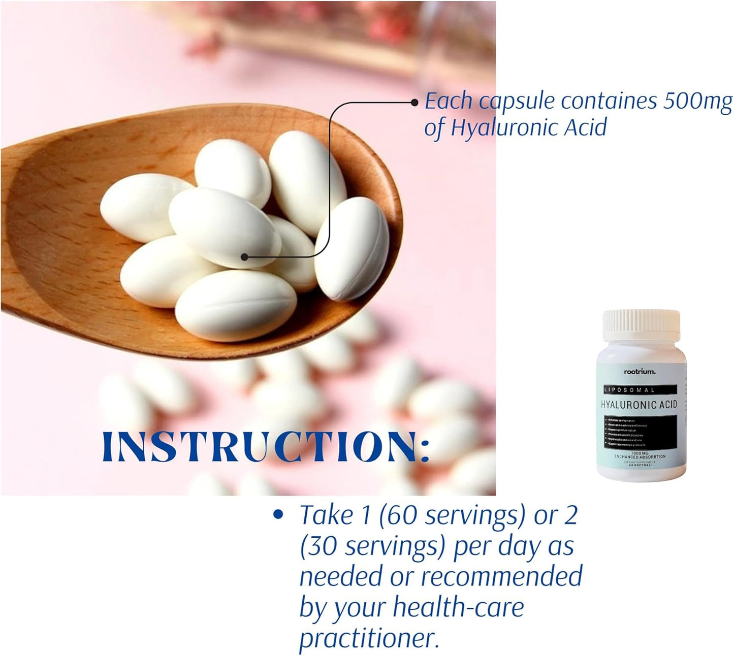 High Potency Rootrium Liposomal Hyaluronic Acid Capsules - 1000MG Formula for Skin & Joint Health