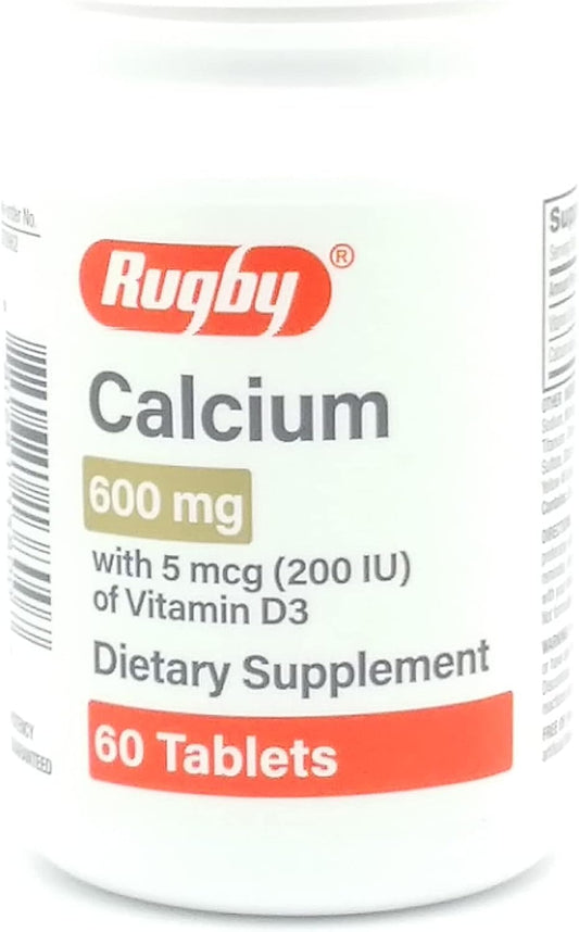 High Potency Rugby Laboratories Calcium 600mg Supplement with Vitamin D3 - 60 Tablets