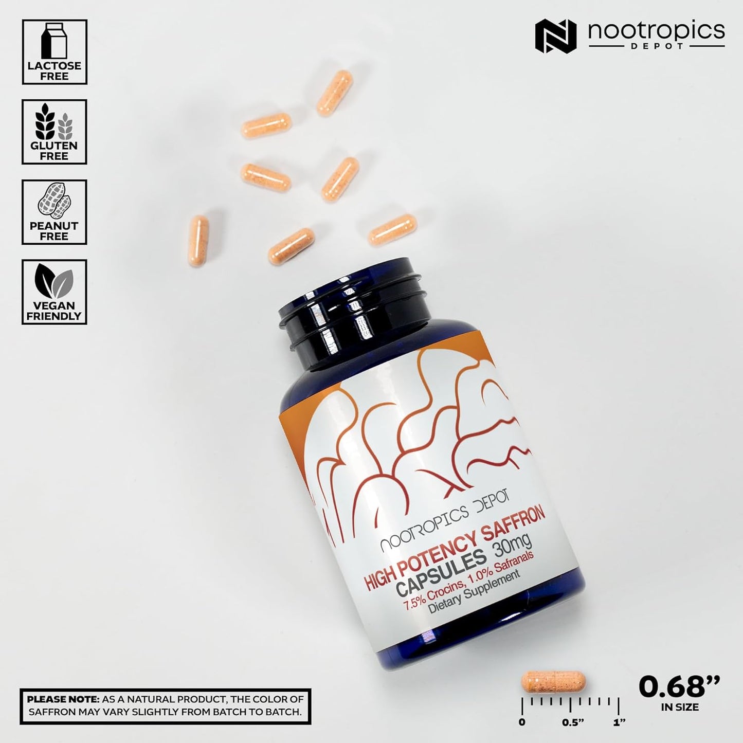 High-Potency Saffron Extract Capsules | 30mg | Crocus Sativus | 60 Count | 7.5% Crocins & 1% Safranals