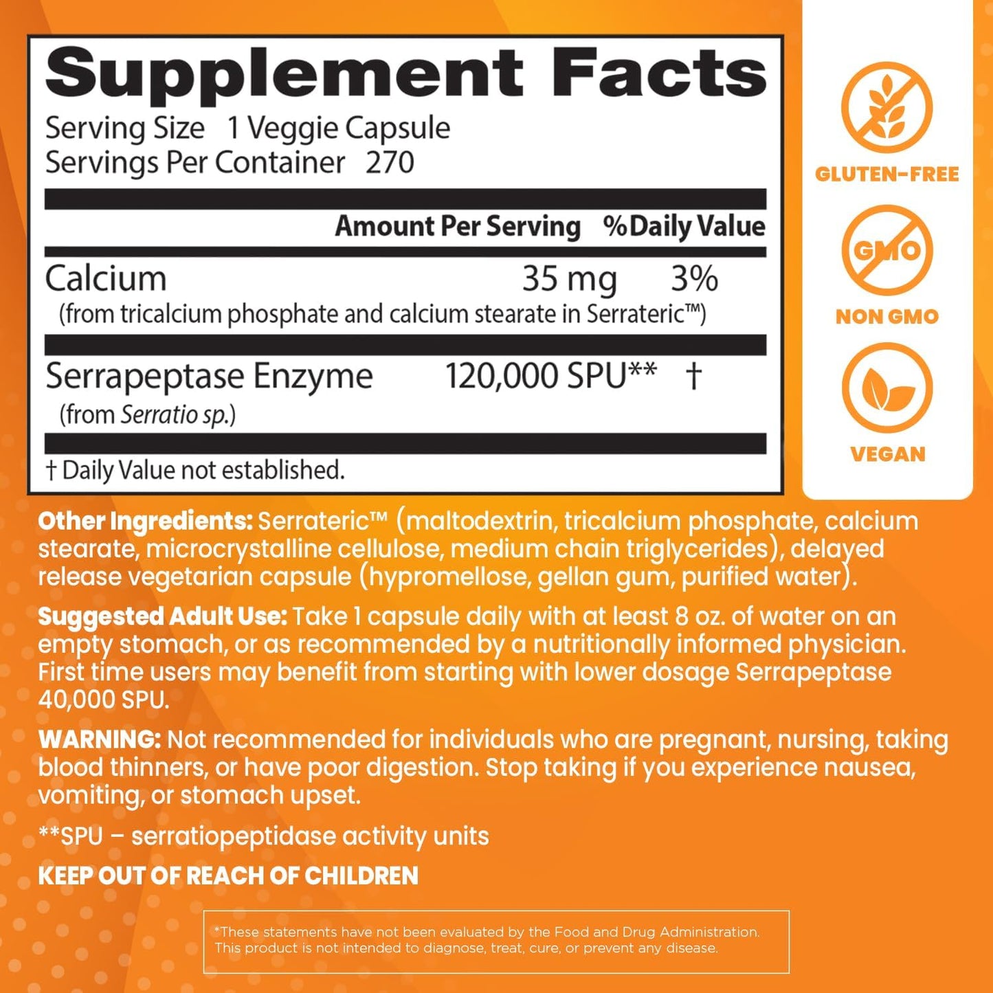 High Potency Serrapeptase Capsules for Sinus Health - Non-GMO & Vegan Formula by Doctor's BEST (270 count)