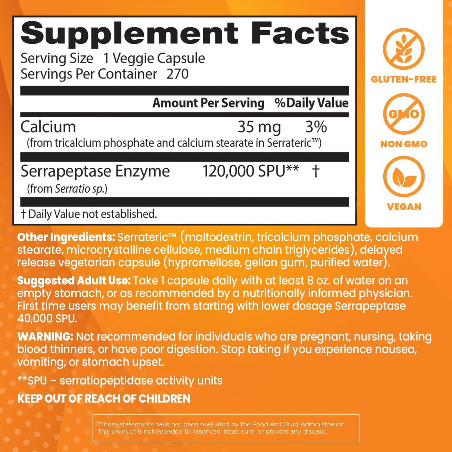 High Potency Serrapeptase Capsules for Sinus Health - Non-GMO & Vegan Formula by Doctor's BEST (270 count)
