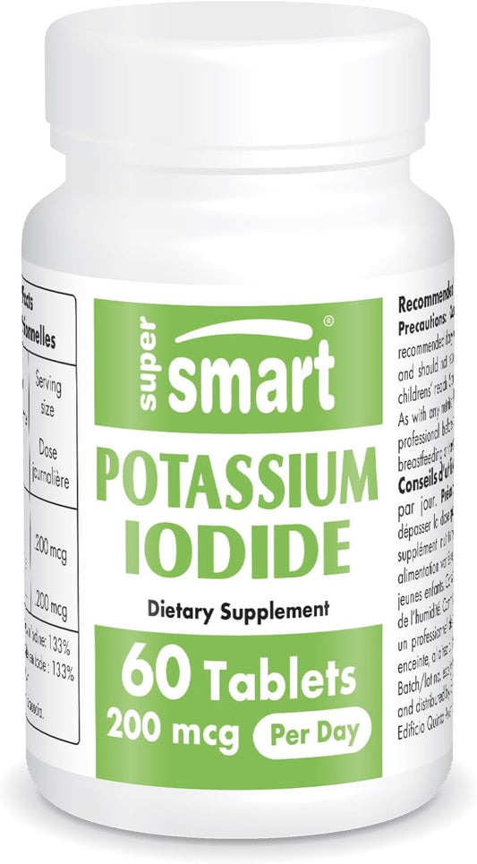 High Potency Shield: SuperSmart Potassium Iodide KI 200mcg Daily - Stable Iodine Supplement, Non-GMO & Gluten Free - 60 Tablets