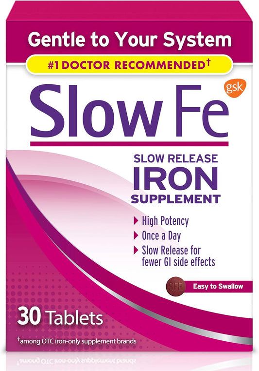 High Potency Slow Release Iron Supplement, 45mg Iron Deficiency Relief, Easy-to-Swallow Tablets - 30 Count
