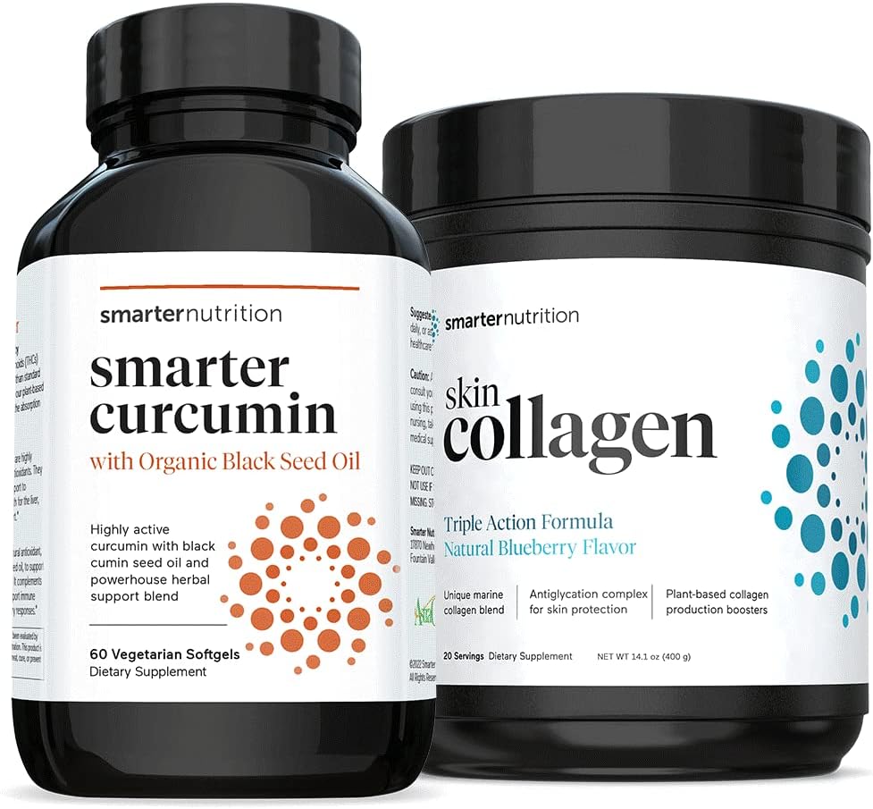 High Potency SMARTERNUTRITION Curcumin with Enhanced Absorption + Smarter Skin Collagen for Vibrant and Healthy Skin - Triple Action Formula