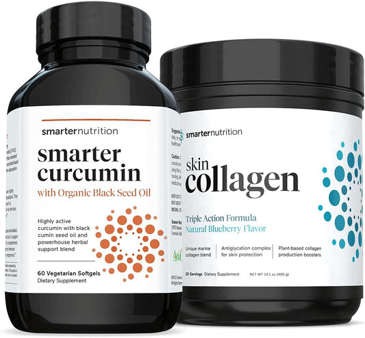 High Potency SMARTERNUTRITION Curcumin with Enhanced Absorption + Smarter Skin Collagen for Vibrant and Healthy Skin - Triple Action Formula