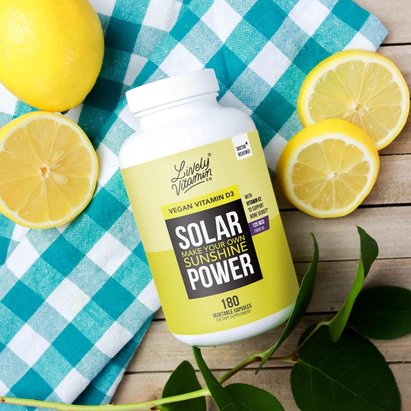 High-Potency Solar Power Vitamin D3 with Patented Vitamin K - MK7 for Immune Balance, Brain Function, and Heart Health - 180 Count