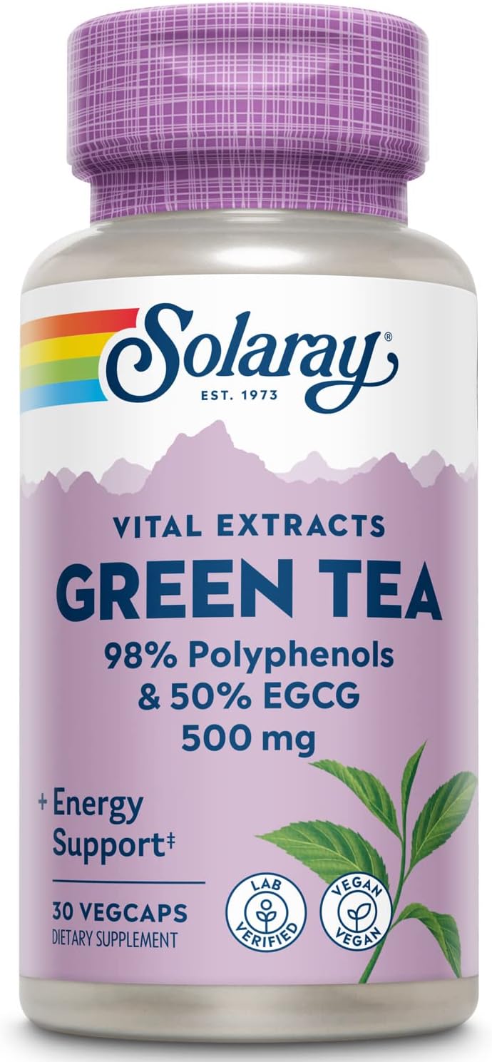 High Potency Solaray Green Tea Leaf Extract Veg Capsules 500mg - 30 Count Bottle
