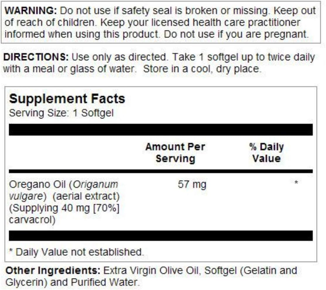High Potency Solaray Oregano Oil Capsules with 70% Carvacrol | 60 Softgels