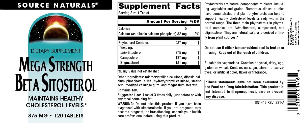 High-Potency Source Naturals Beta Sitosterol Supplement - 375mg, 120 Tablets