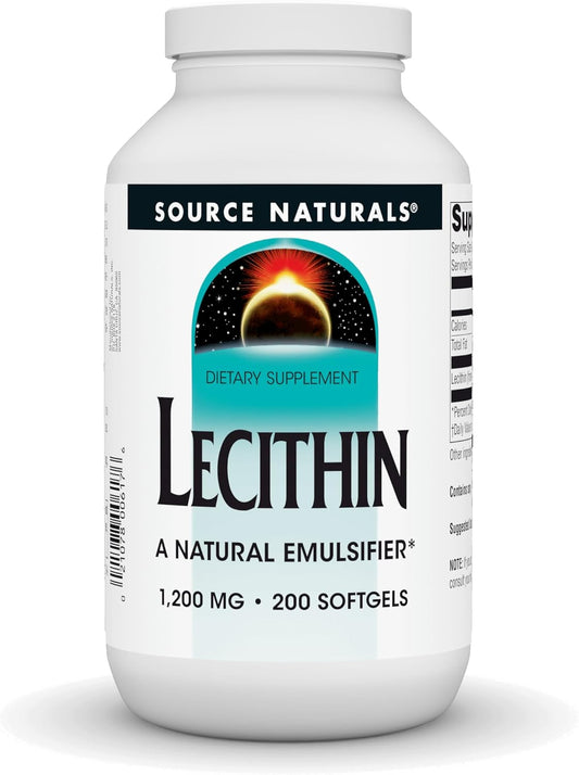 High Potency Source Naturals Lecithin Softgels - 1200mg Natural Emulsifier - 200 Count