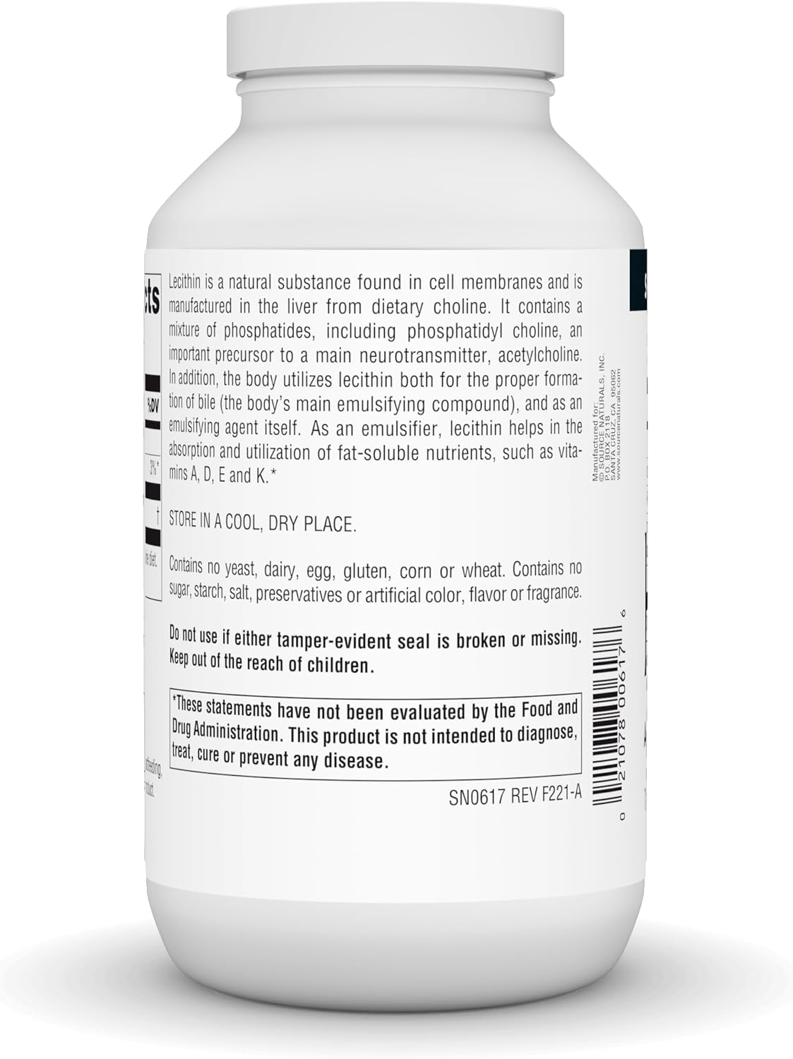 High Potency Source Naturals Lecithin Softgels - 1200mg Natural Emulsifier - 200 Count