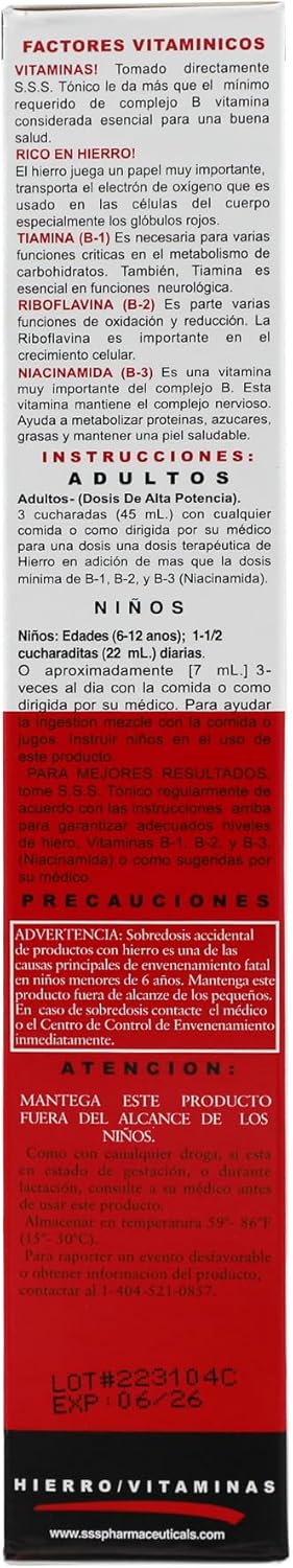 High Potency S.S.S. Tonic Iron and Vitamin B Supplement, 10 Fl Oz Bottle - Pack of 1