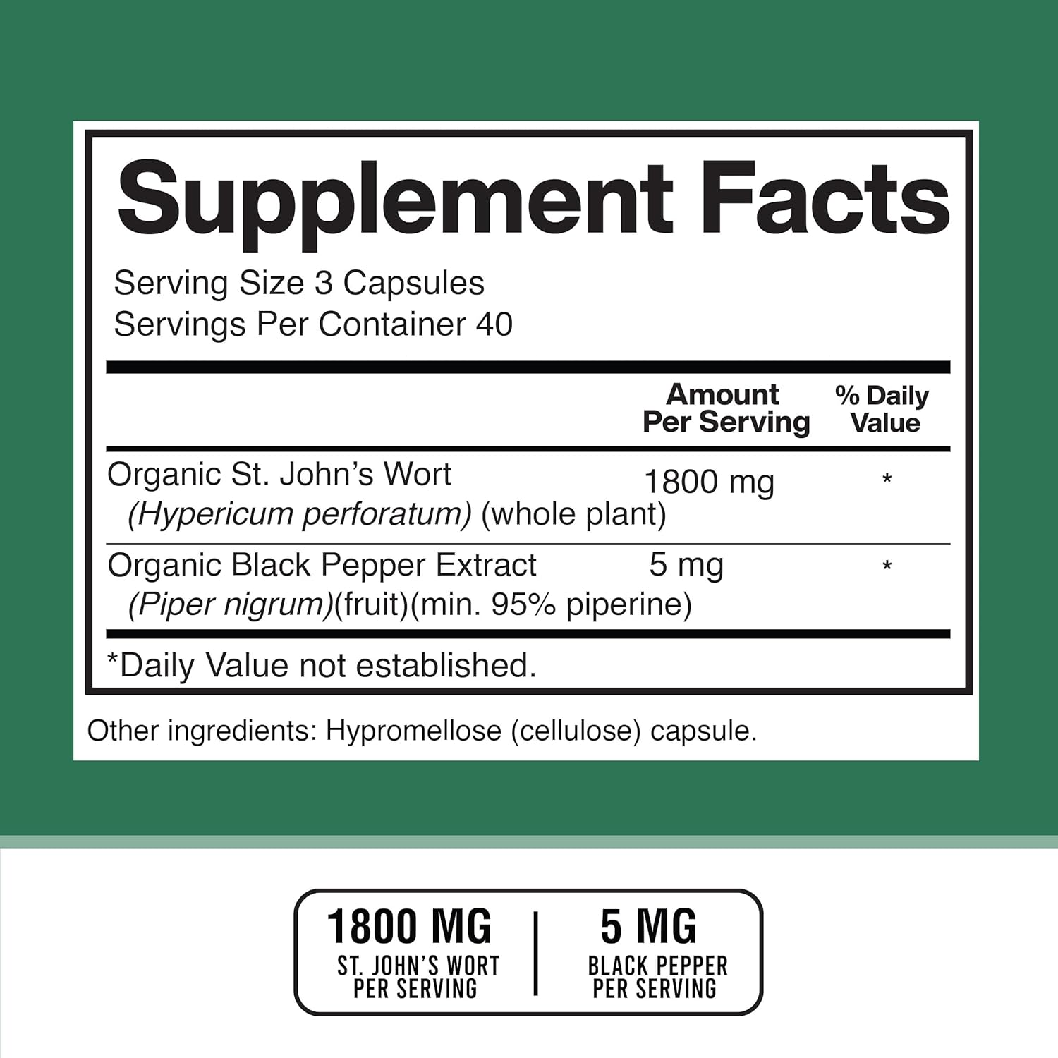 High-Potency St. John’s Wort Supplement with Black Pepper - Vegan, Gluten-Free, Non-GMO - 120 Capsules