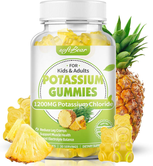 High-Potency Sugar-Free Pineapple Flavored Potassium Chloride Gummies for Adults - 1200mg, 60 Count