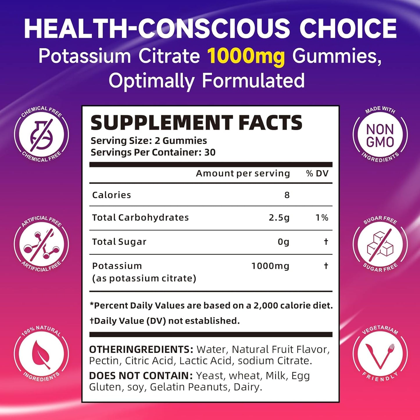High Potency Sugar-Free Potassium Citrate Gummies for Adults - 1000mg, 120 Count - Supports Electrolyte Balance & Leg Cramps