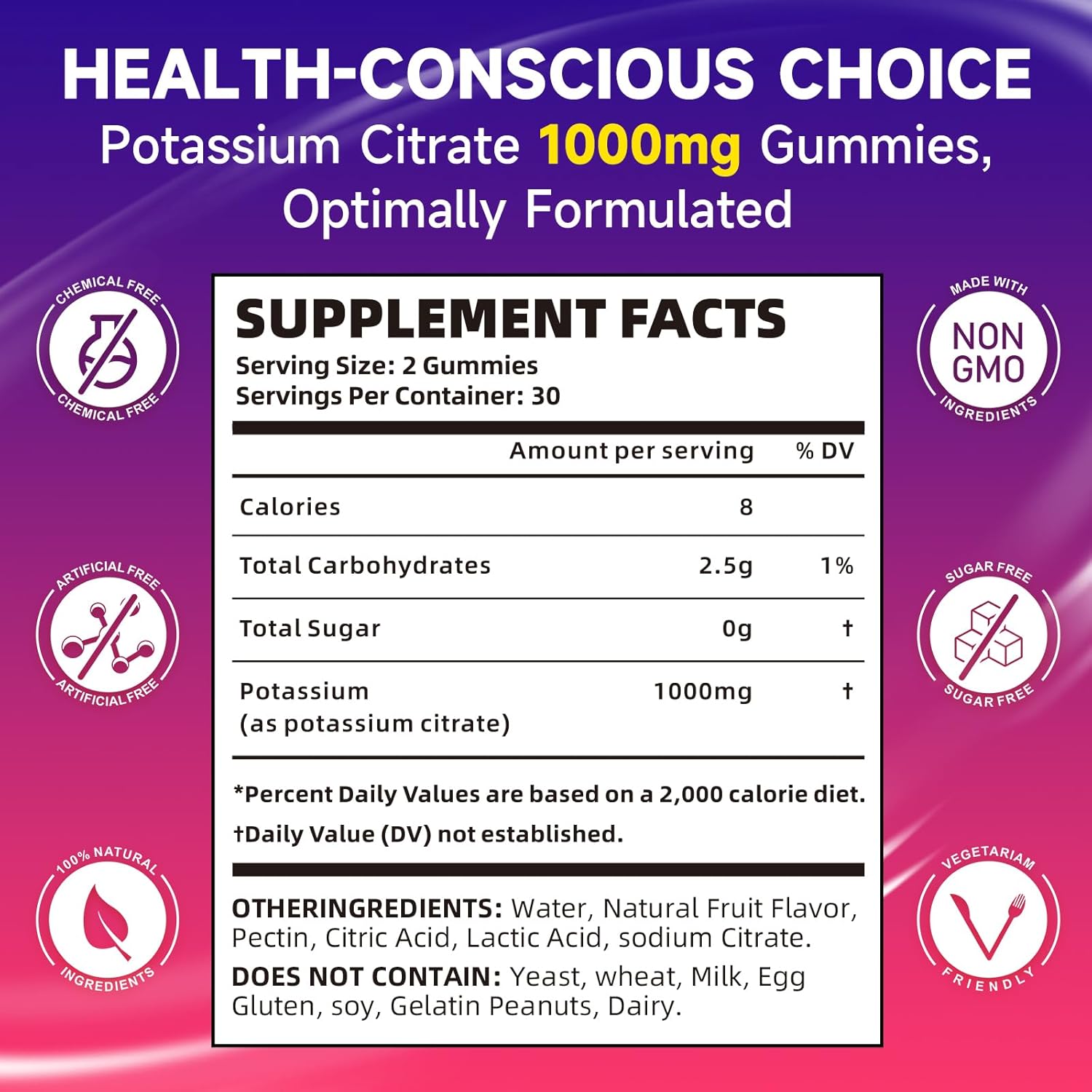 High Potency Sugar-Free Potassium Citrate Gummies for Adults - 1000mg, 120 Count - Supports Electrolyte Balance & Leg Cramps