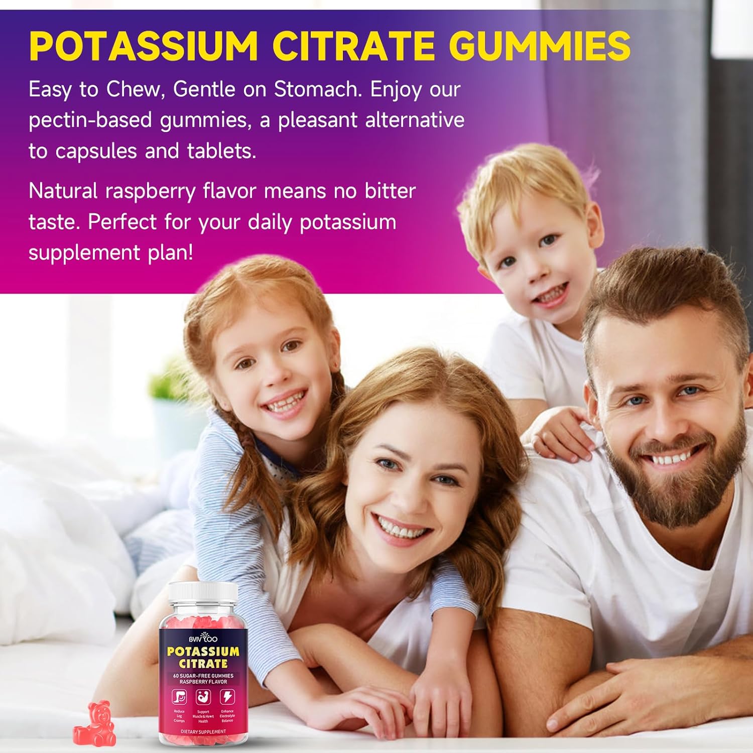 High Potency Sugar-Free Potassium Citrate Gummies for Adults - 1000mg, 120 Count - Supports Electrolyte Balance & Leg Cramps