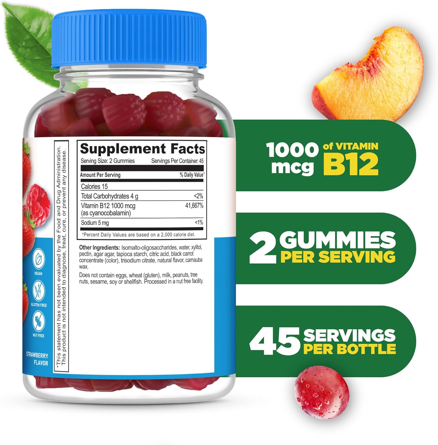 High Potency Sugar Free Vitamin B12 Gummies - 1000 mcg - Delicious B12 Gummies for Energy, Mood, Metabolism - B 12 Vitamin Gummies for Men, Women - 90 Gummies