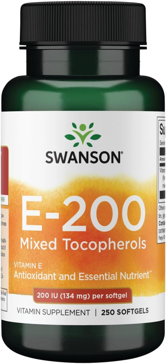 High Potency Swanson Vitamin E Mixed Tocopherols 200 IU Softgels - 250 Count