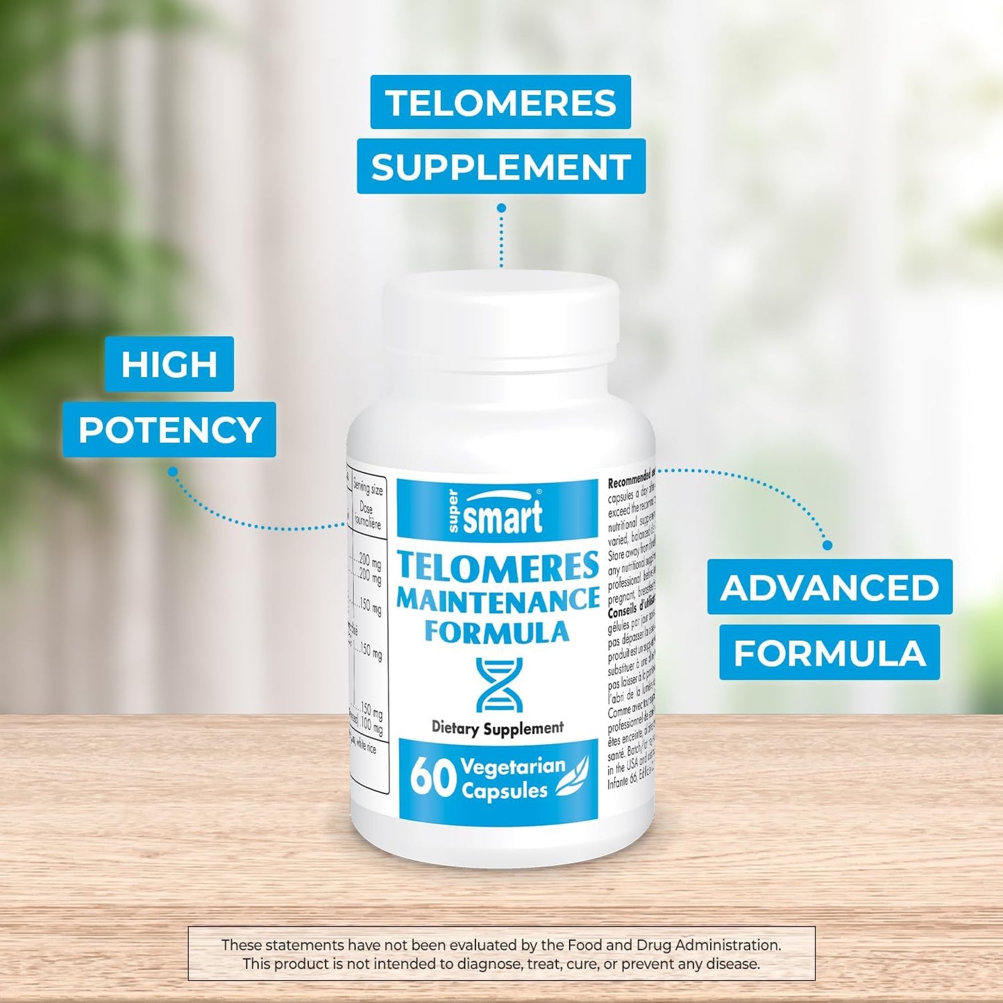 High Potency Telomeres Maintenance Formula with Polyphenols, Catechins, EGCG, and D-Gamma-Tocotrienols - Non-GMO, Gluten Free - 60 Vegetarian Capsules