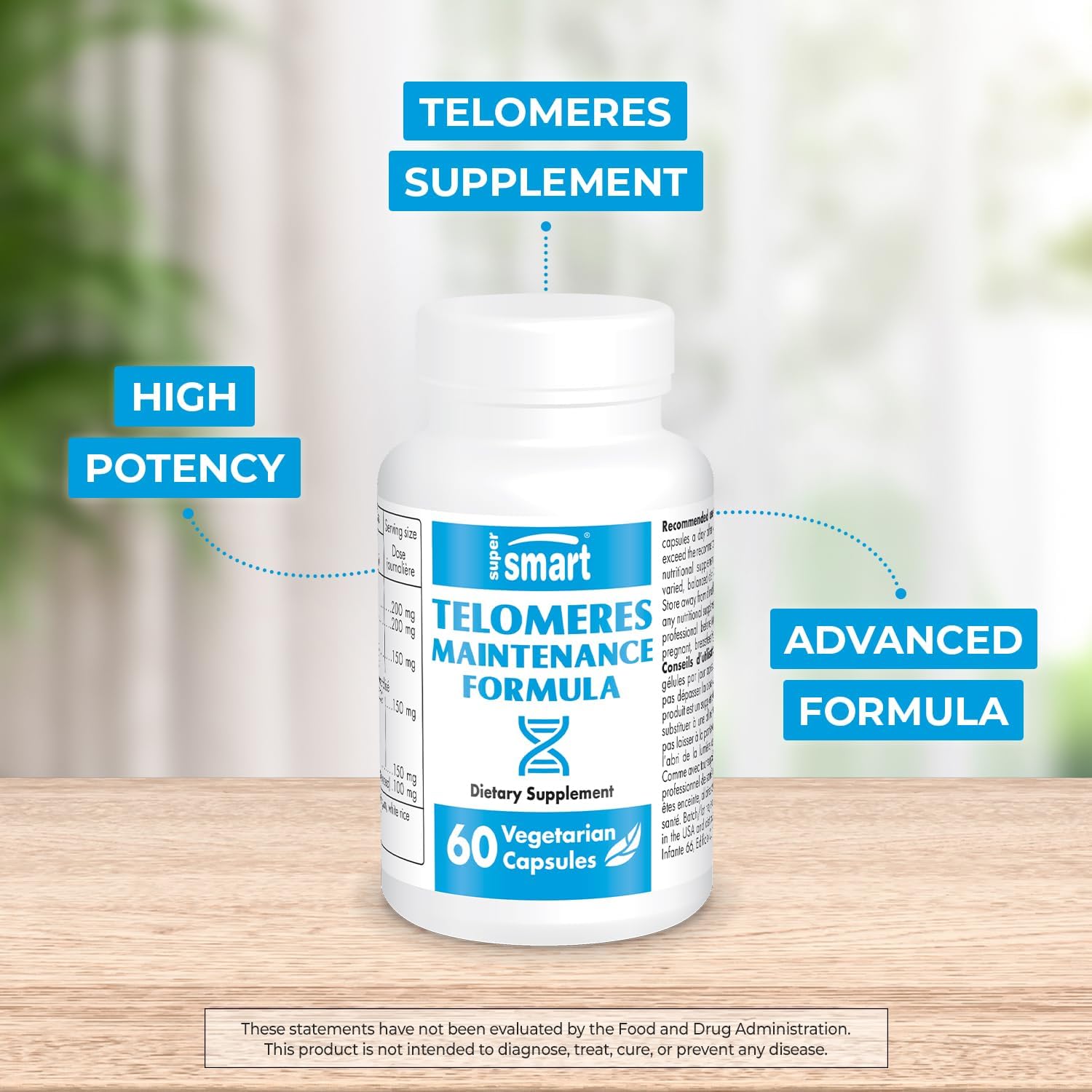 High Potency Telomeres Maintenance Formula with Polyphenols, Catechins, EGCG, and D-Gamma-Tocotrienols - Non-GMO, Gluten Free - 60 Vegetarian Capsules