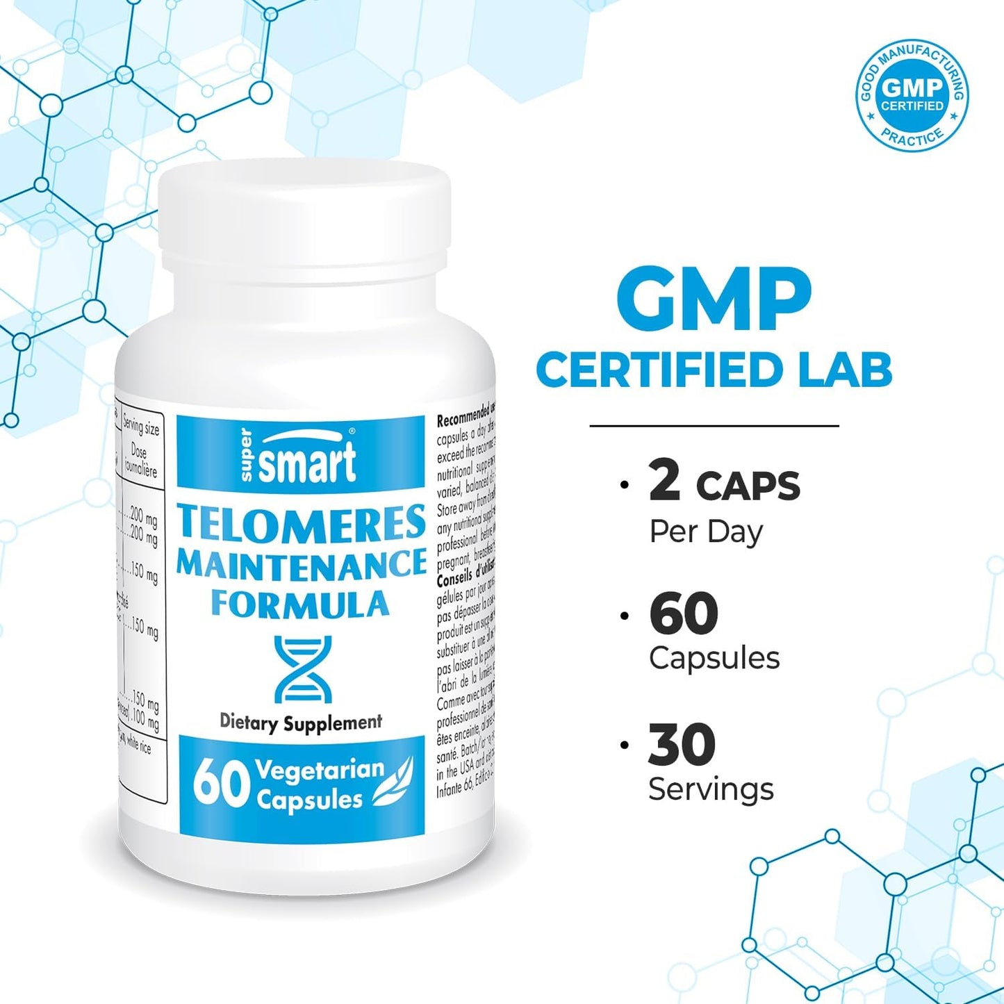 High Potency Telomeres Maintenance Formula with Polyphenols, Catechins, EGCG, and D-Gamma-Tocotrienols - Non-GMO, Gluten Free - 60 Vegetarian Capsules
