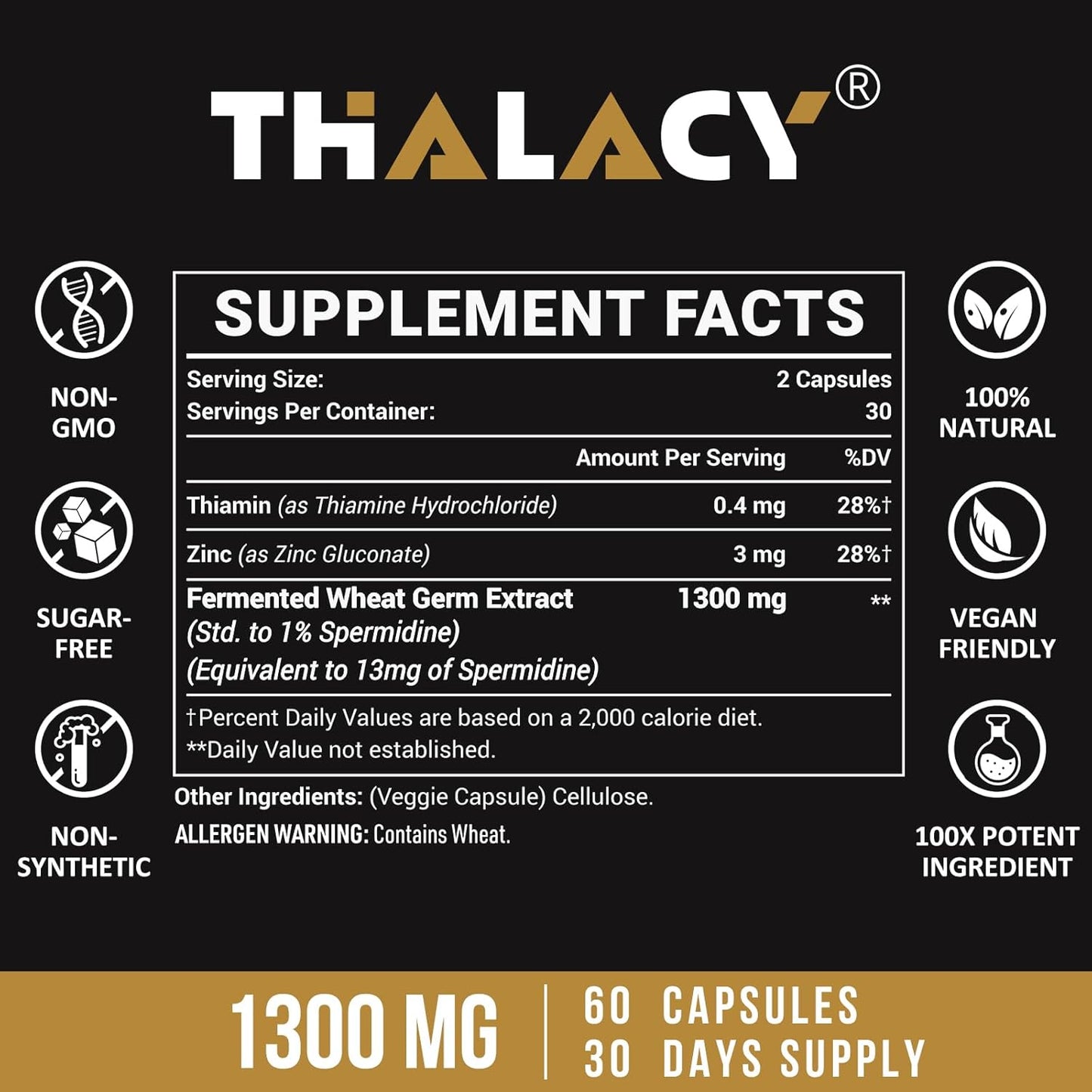 High Potency Thalacy Spermidine Supplements with Wheat Germ Extract Capsules - Enhanced Formula for Healthy Aging and Immune Support (4 Pack)