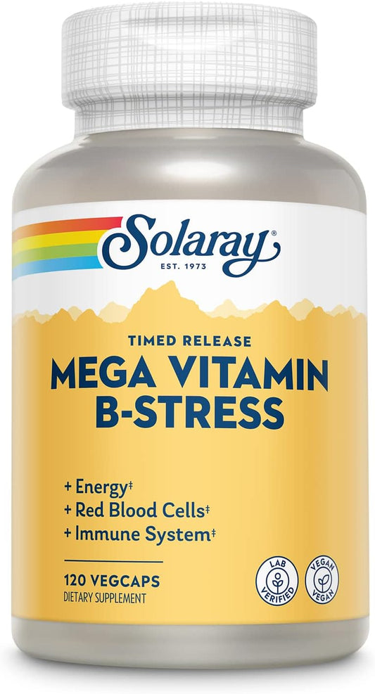 High Potency Timed-Release Vitamin B Complex with Vitamin C for Stress and Energy Support - 120 VegCaps, Vegan Friendly