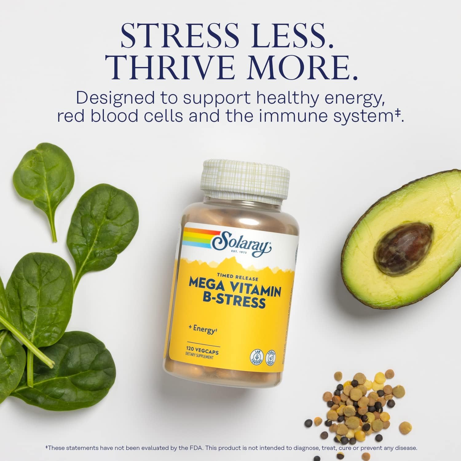 High Potency Timed-Release Vitamin B Complex with Vitamin C for Stress and Energy Support - 120 VegCaps, Vegan Friendly