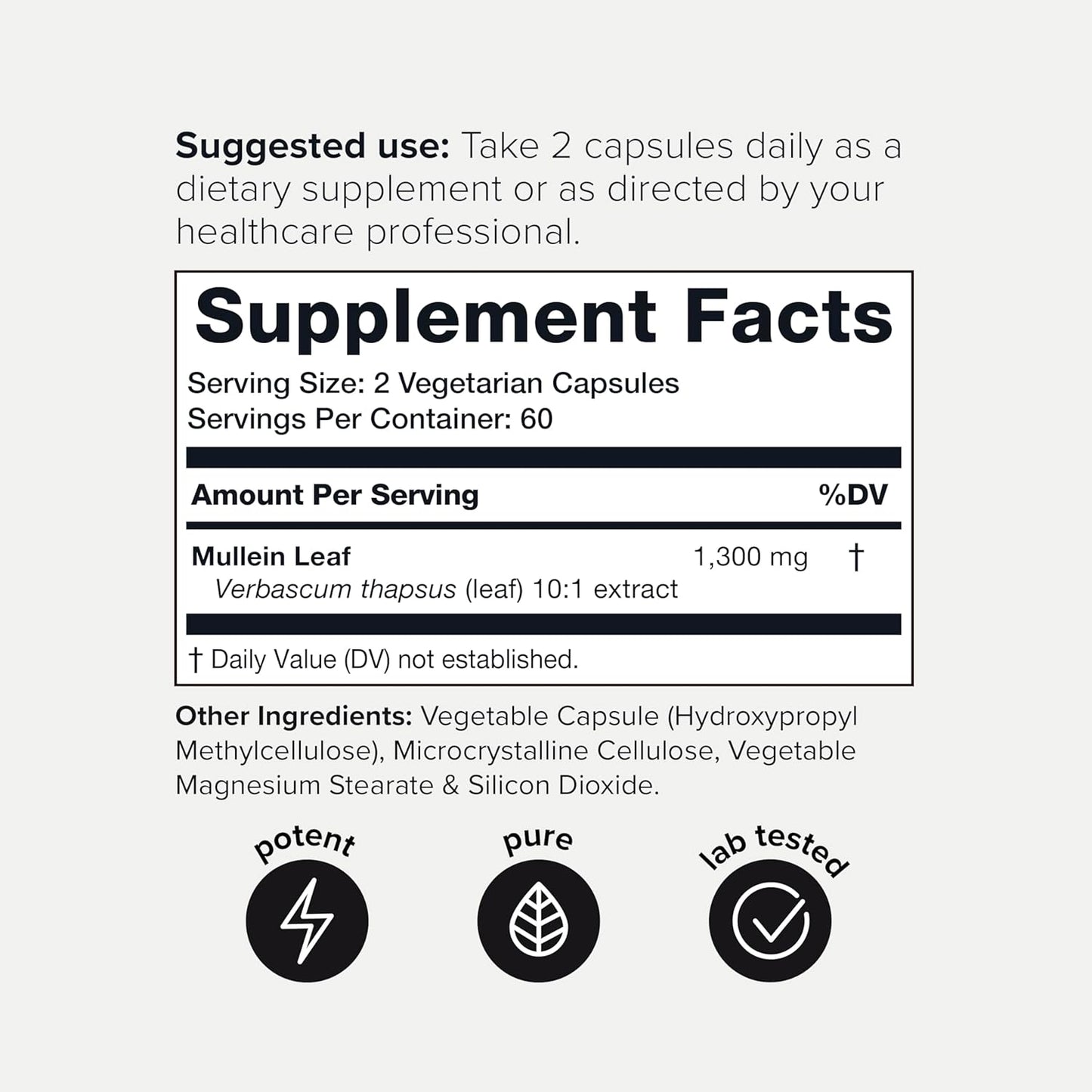 High Potency Toniiq Mullein Leaf Capsules - 10:1 Extract, 1300mg - Concentrated Formula, Third-Party Tested - 120 Capsules