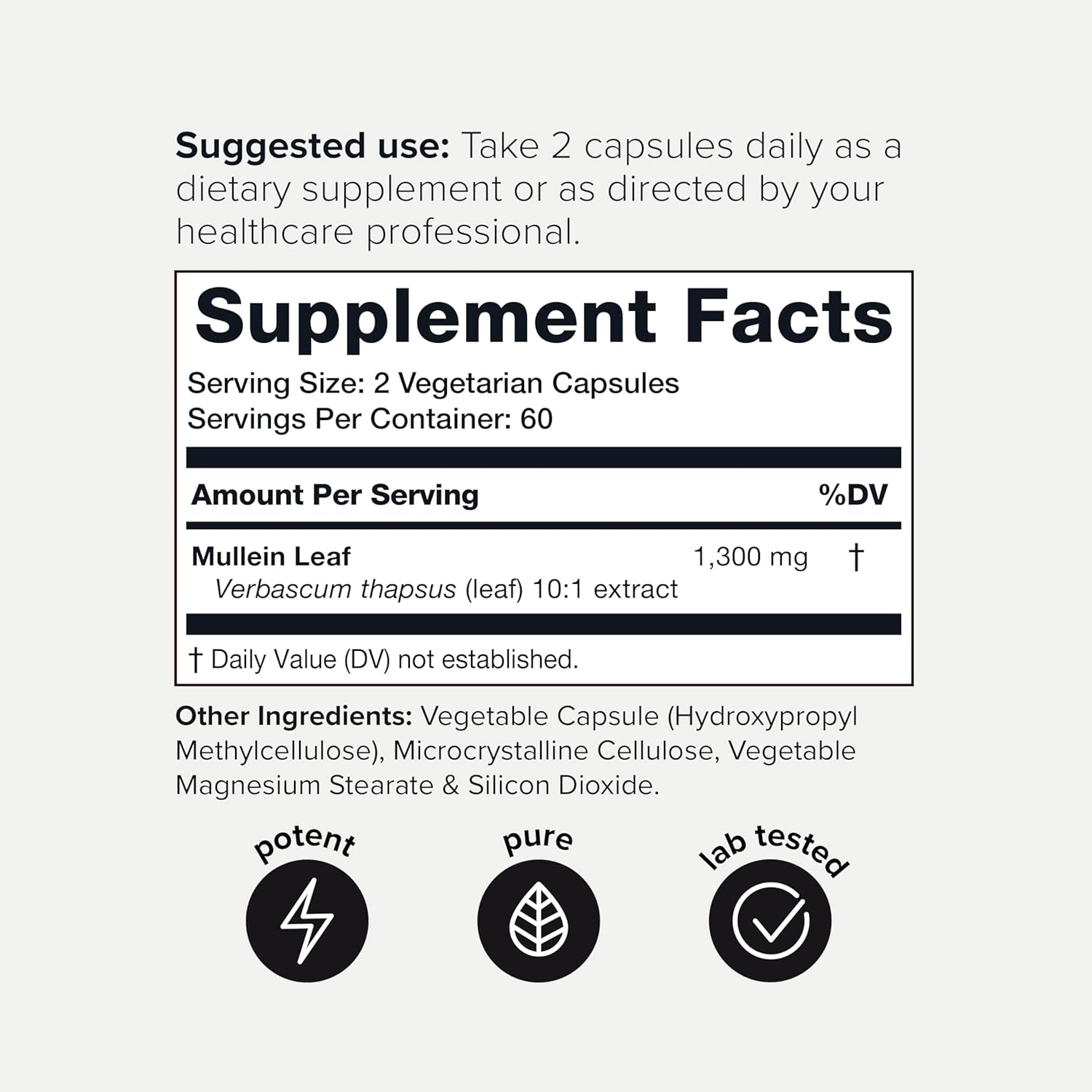 High Potency Toniiq Mullein Leaf Capsules - 10:1 Extract, 1300mg - Concentrated Formula, Third-Party Tested - 120 Capsules