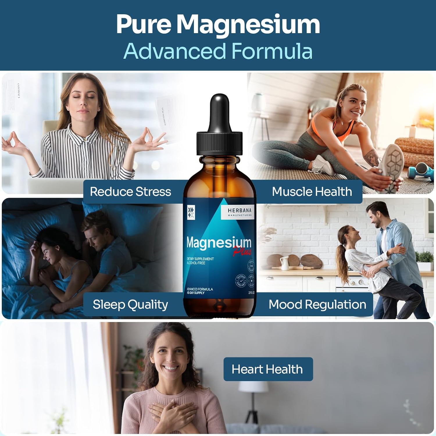 High Potency Triple Complex Magnesium Liquid Drops with Vitamins for 100% Absorption - 45-Day Supply